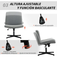 HOMCOM Silla de Oficina sin Brazos Silla de Escritorio Basculante con Piernas Cruzadas Asiento Ancho y Altura Ajustable Gris(m-6)