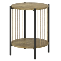 HOMCOM Mesa Auxiliar Redonda de 2 Níveis Mesa Auxiliar Boémia com Prateleira e Estrutura em Aço 43,5x43,5x51 cm Madeira e Preto