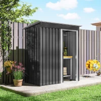 Outsunny Capanno da Giardino 1.16m² con Tetto Inclinato e Porta Scorrevole, Casetta Attrezzi Giardino in Acciaio Zincato, 163x89x182 cm, Nero(m-8)