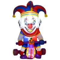 Outsunny 4ft Halloween Inflatable Clown on Bicycle, Blow Up Outdoor Halloween Decoration with 3 Built-in LED Lights for Garden, Party Indoor Outdoor(m-11)