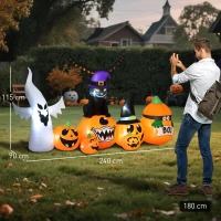 Outsunny 8 FT Halloween Inflatables Pumpkin Ghost and Cat Combo, Outdoor Halloween Decorations with 9 Built-in LEDs, Self-Inflating Blow Up Decor for Garden Party(m-3)