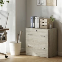 Vinsetto Cajonera de Escritorio con 2 Cajones con Guías para Carpetas Colgantes para A4 Cerradura y 2 Llaves 77x42x72 cm Natural(m-2)