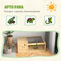 PawHut Casa para Tortugas de Madera con Techo de Malla y Paneles Laterales Transparentes Extraíbles 91x60,5x32 cm Natural(m-7)