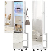 HOMCOM Schmuckschrank mit LED-Lichtern, Schmuckschrank mit 360°-Drehung, Schloss und Schlüssel, Oberfläche Weiß und Futter Beige(m-6)