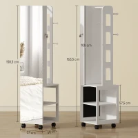 HOMCOM Espelho com Arrumação para Joias Luzes LED Armário para Joias com Rotação de 360° e Fecho com Chave 37x40x165,5 cm Branco(m-3)