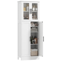 HOMCOM Mobile Bagno Alto con Ripiani Regolabili, Ante in Vetro e Legno, 60x30x170 cm, Bianco