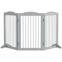 PawHut Barreira de Segurança para Cães Barreira de Segurança para Escadas e Portas Dobrável com Suporte de Pé 154x30x80cm Cinzento(m-11)
