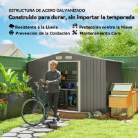 Outsunny Cobertizo de Jardín 4,9 m² 277x195x192 cm con 2 Puertas Corredizas Base Refuerzo (Suelo NO Incluido) Gris(m-4)