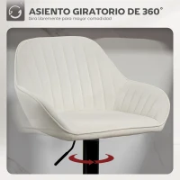 HOMCOM Juego de 2 Taburetes de Bar Giratorios Altura Ajustable 62-83 cm Tapizada en Terciopelo Respaldo y Reposapiés Crema(m-5)