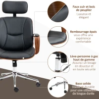 Vinsetto Fauteuil de bureau, chaise de bureau avec appui-tête amovible hauteur réglable et fonction de bascule, 66x65x125cm, noir(m-7)