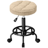 HOMCOM Taburete Giratorio Redondo Taburete con Ruedas Altura Regulable 50-66 cm Asiento Tapizado en Tejido de Borreguito Marrón(m-11)