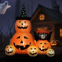Outsunny 180 cm Tall Halloween Inflatables Pumpkin and Cat with Built-in LED Lights, Self-Inflating Outdoor Halloween Decoration for Garden Party, Orange and Black(m-8)