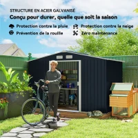 Outsunny Abri de Jardin 4,83 m² Dim. 2,77L x 1,95l x 1,92H m Fondation Incluse Porte coulissante ventilations tôle Acier Gris(m-4)