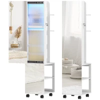 HOMCOM Miroir à Bijoux avec Lumières LED Armoire à Bijoux à Rotation de 360° Serrure et Clés Surface Blanc et Doublure Beige(m-7)