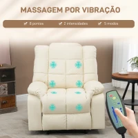 HOMCOM Poltrona de Massagem Poltrona Relax Reclinável com 8 Pontos de Massagem Controlo Remoto Estofada em PU 94x99x99 cm Creme(m-4)