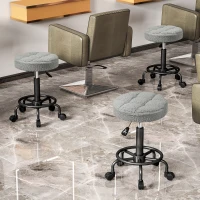 HOMCOM Runder Drehbarer Hocker mit Rädern Höhenverstellbar 50-66 cm Sitz aus Lammfellstoff Grau(m-5)