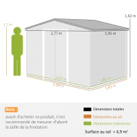 Outsunny Abri de Jardin 4,83 m² Dim. 2,77L x 1,95l x 1,92H m Fondation Incluse Porte coulissante ventilations tôle Acier Gris(m-3)