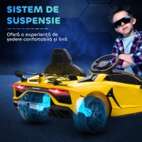 HOMCOM Mașinuță Electrică pentru Copii de 12V cu 2 Motoare, Telecomandă, Faruri și Muzică, 107,5x63x42 cm, Galben(m-8)