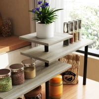 HOMCOM Küchenregal mit 3 Ebenen und 3 Drehbaren Regalen Metallrahmen und Stufendesign für Esszimmer Wohnzimmer Natural(m-5)