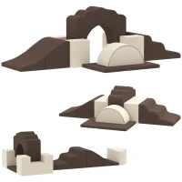 AIYAPLAY 7 Piece Kids Soft Play Set with Detachable Cover, Baby Indoor Climb and Crawl Foam Toy for Toddlers, Preschoolers, Brown(m-11)