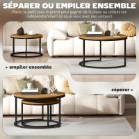 HOMCOM Lot de 2 tables basses gigognes empilable design industriel plateau imitation ciment pieds en métal marron(m-5)