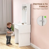 HOMCOM Tocador de Maquillaje con Luces LED de Color Ajustable y Espejo Lateral Abatible Cajón Compartimentos Abiertos Blanco(m-7)