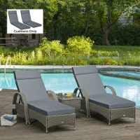 Outsunny Set of 2 Sun Lounger Cushions - Replacement Cushions for Rattan Furniture with Ties, 196 x 55 cm, Cushion ONLY, Dark Grey(m-2)
