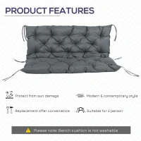 Outsunny Garden Bench Cushion - 2 Seater Swing Chair Cushion, Seat Pad with Ties for Indoor and Outdoor Use, 110 x 120 cm, Dark Grey(m-5)