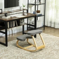 HOMCOM Siège assis genoux, siège ergonomique en bois à bascule, chaise à genoux pour bureau à domiciles, gris(m-8)