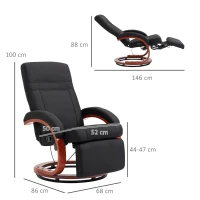 HOMCOM 135° Manual Reclining Swivel Chair, with Footrest - Black(m-3)
