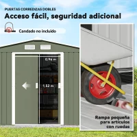 Outsunny Cobertizo de Jardín 4,9 m² 277x195x192 cm con 2 Puertas Corredizas Base Refuerzo (Suelo NO Incluido) Verde Claro(m-5)