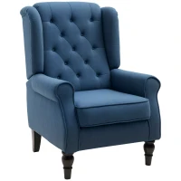 HOMCOM Poltrona de Sala de Estar Poltrona Moderna para Dormitório com Pés de Madeira Poltrona Individual 74x86x102 cm Azul(m-9)