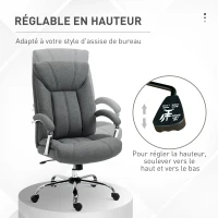 Vinsetto Fauteuil de bureau, chaise de bureau ergonomique, hauteur réglable, dossier haut, fonction de bascule, 65x78x118cm, gris(m-4)