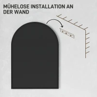 HOMCOM Gebogener Badezimmerspiegel, 50 x 70 cm, Bad-Spiegel mit Aluminium-Rahmen, Deko-Spiegel, Küche, Schwarz(m-7)