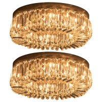 HOMCOM Crystal Ceiling Lights Set of 2, Modern Flush Chandeliers with Stainless Steel Base, Pendant Lights for Living Room Bedroom Dining Room, Silver Tone