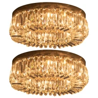 HOMCOM Crystal Ceiling Lights Set of 2, Modern Flush Chandeliers with Stainless Steel Base, Pendant Lights for Living Room Bedroom Dining Room, Silver Tone(m-1)