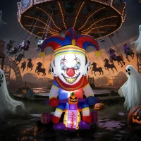 Outsunny 4ft Halloween Inflatable Clown on Bicycle, Blow Up Outdoor Halloween Decoration with 3 Built-in LED Lights for Garden, Party Indoor Outdoor(m-8)
