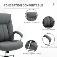 Vinsetto Fauteuil de bureau, chaise de bureau ergonomique, hauteur réglable, dossier haut, fonction de bascule, 65x78x118cm, gris(m-8)