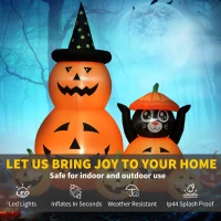 Outsunny 180 cm Tall Halloween Inflatables Pumpkin and Cat with Built-in LED Lights, Self-Inflating Outdoor Halloween Decoration for Garden Party, Orange and Black(m-4)