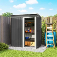 Outsunny Abrigo de Jardim Exterior 1,5 m² 163x89x182 cm Abrigo Metálico para Ferramentas com Porta de Correr e Teto Inclinado Preto(m-9)