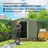 Outsunny Abri de Jardin 4,9 m² cabane de jardin armoire de jardin Porte coulissante ventilations tôle Acier Vert clair(m-4)