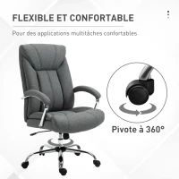 Vinsetto Fauteuil de bureau, chaise de bureau ergonomique, hauteur réglable, dossier haut, fonction de bascule, 65x78x118cm, gris(m-6)