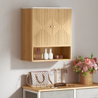 HOMCOM Wandmontierter Badezimmerschrank mit Offenem Regal und Dekorierten Türen, Marmorplatte, 60x18x70 cm, Eiche(m-4)