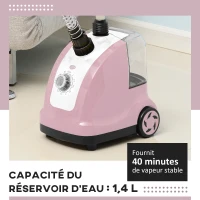HOMCOM Défroisseur vapeur vertical défroisseur à vêtements 1,4 L 1950 W débit vapeur 32g/min tige telescopique rose noir(m-4)
