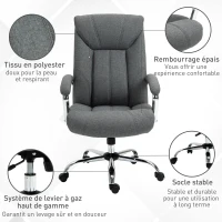 Vinsetto Fauteuil de bureau, chaise de bureau ergonomique, hauteur réglable, dossier haut, fonction de bascule, 65x78x118cm, gris(m-7)