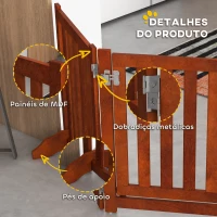 PawHut Barreira de Segurança para Cães Dobrável Barreira para Cães Pequenos com 4 Painéis com Suporte de Pé 205x30x60 cm Madeira(m-7)