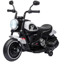 HOMCOM Motocicleta Elétrica para Crianças de 18-36 Meses com Bateria 6V Farol e Rodas Auxiliares Removíveis 76x42x57 cm Branca(m-11)
