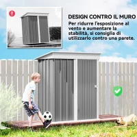 Outsunny Casetta da Giardino Porta Attrezzi in Acciaio con Porta Bloccabile, 161x95x163/181cm, Grigio(m-6)