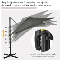 Outsunny Chapéu de Sol de Jardim Chapéu de Sol Excêntrico com Rotação 360° Inclinação de 5 Níveis com Manivela 245x245x245 cm Cinza(m-5)