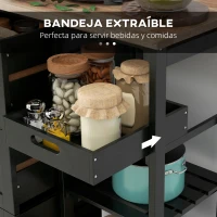 HOMCOM Carro de Cocina Carrito Auxiliar con Ruedas con 3 Cajones 2 Estantes Abiertos y Bandeja Extraíble 67x37x85,5 cm Negro(m-5)